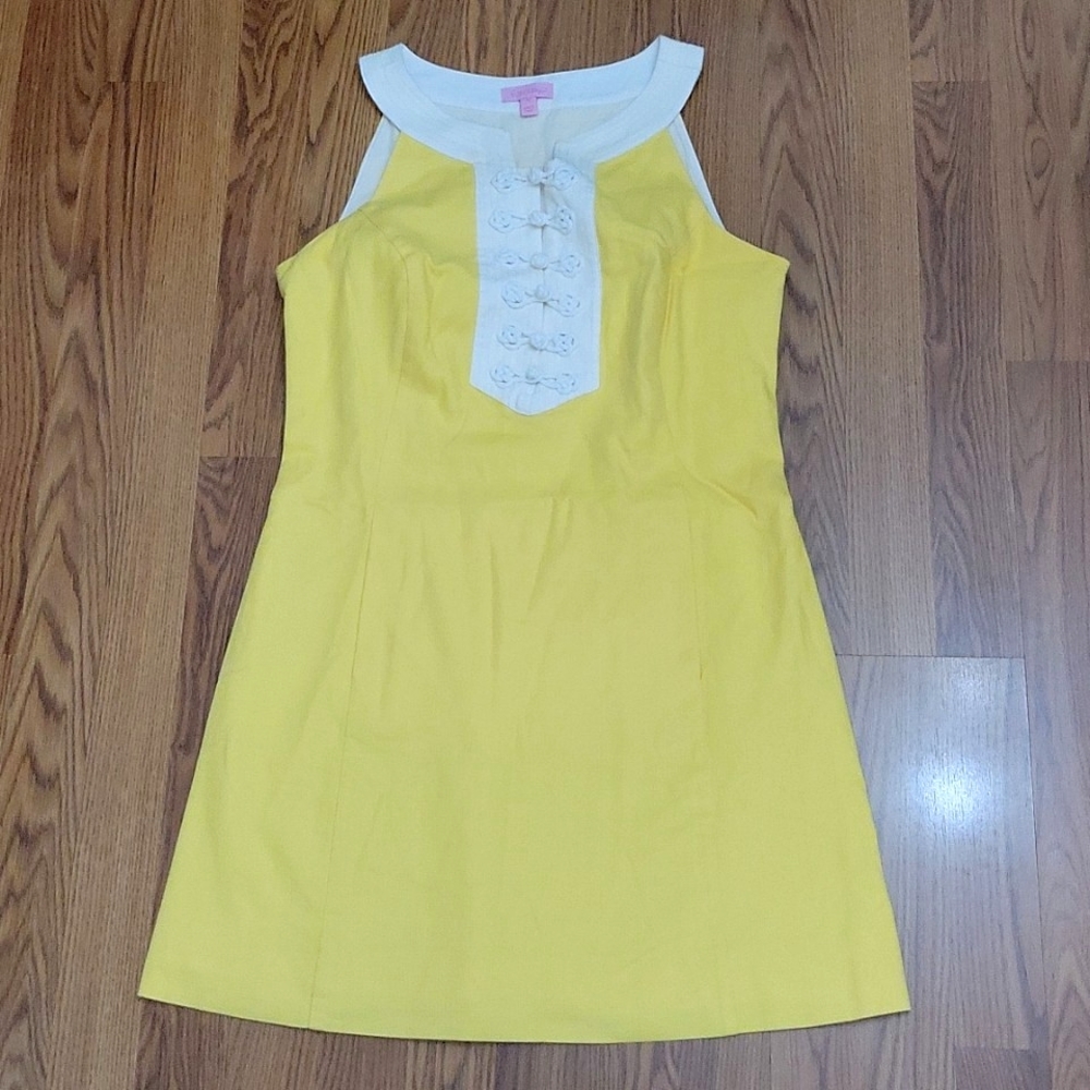 Lilly Pulitzer Yellow and White Sleeveless Midi Dress